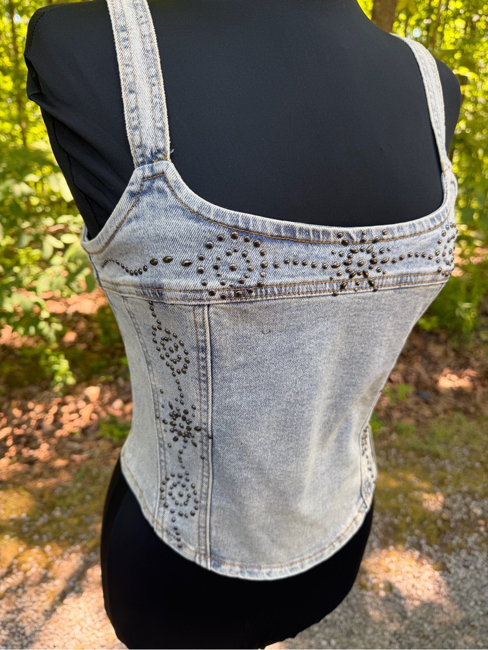 Forever 21 Light Wash Studded Denim Tank Top